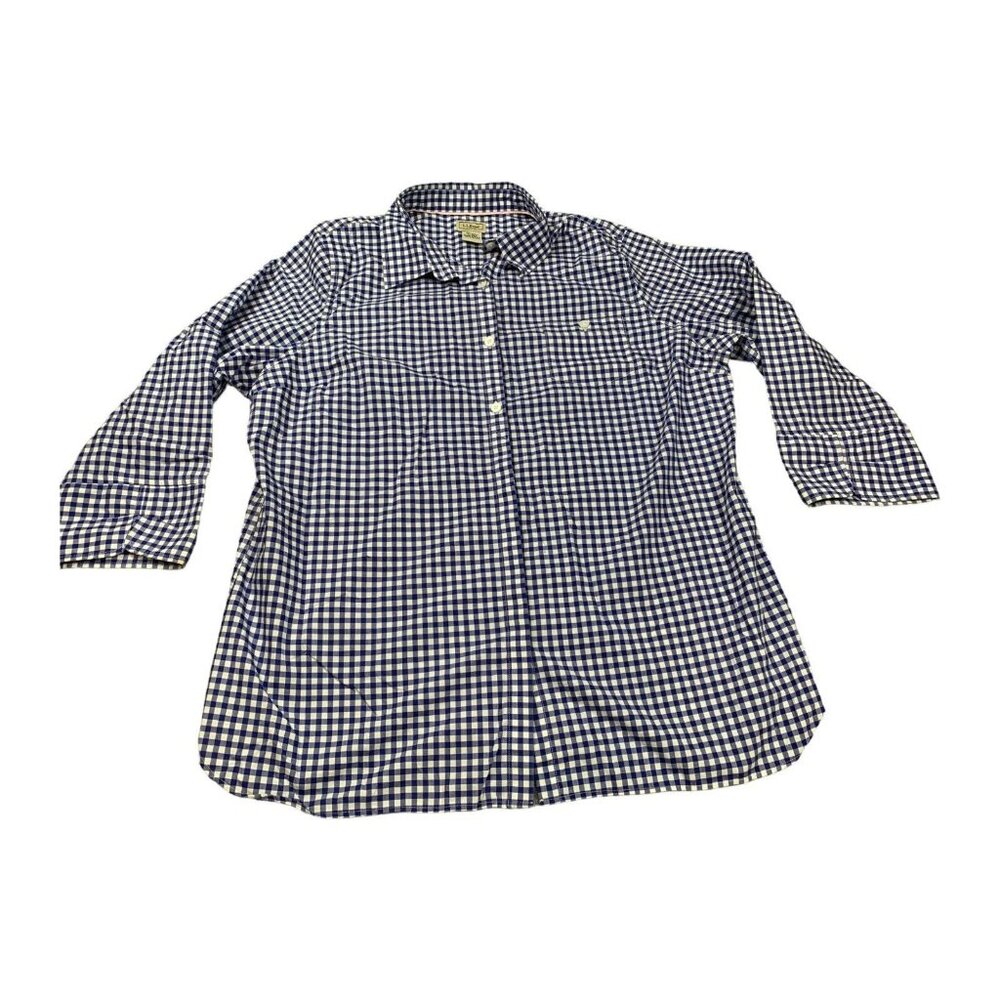 LL Bean Shirt Men XL Blue White Gingham Check Long Sleeve Cotton Button Down
